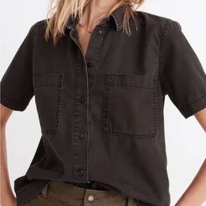 Madewell Short Sleeve Black Denim Button Up Shirt Size Medium